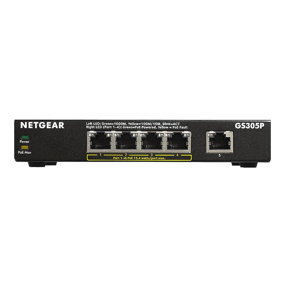 Netgear GS305P-100PES 5-Port Gigabit PoE Switch mit Metallgehäuse