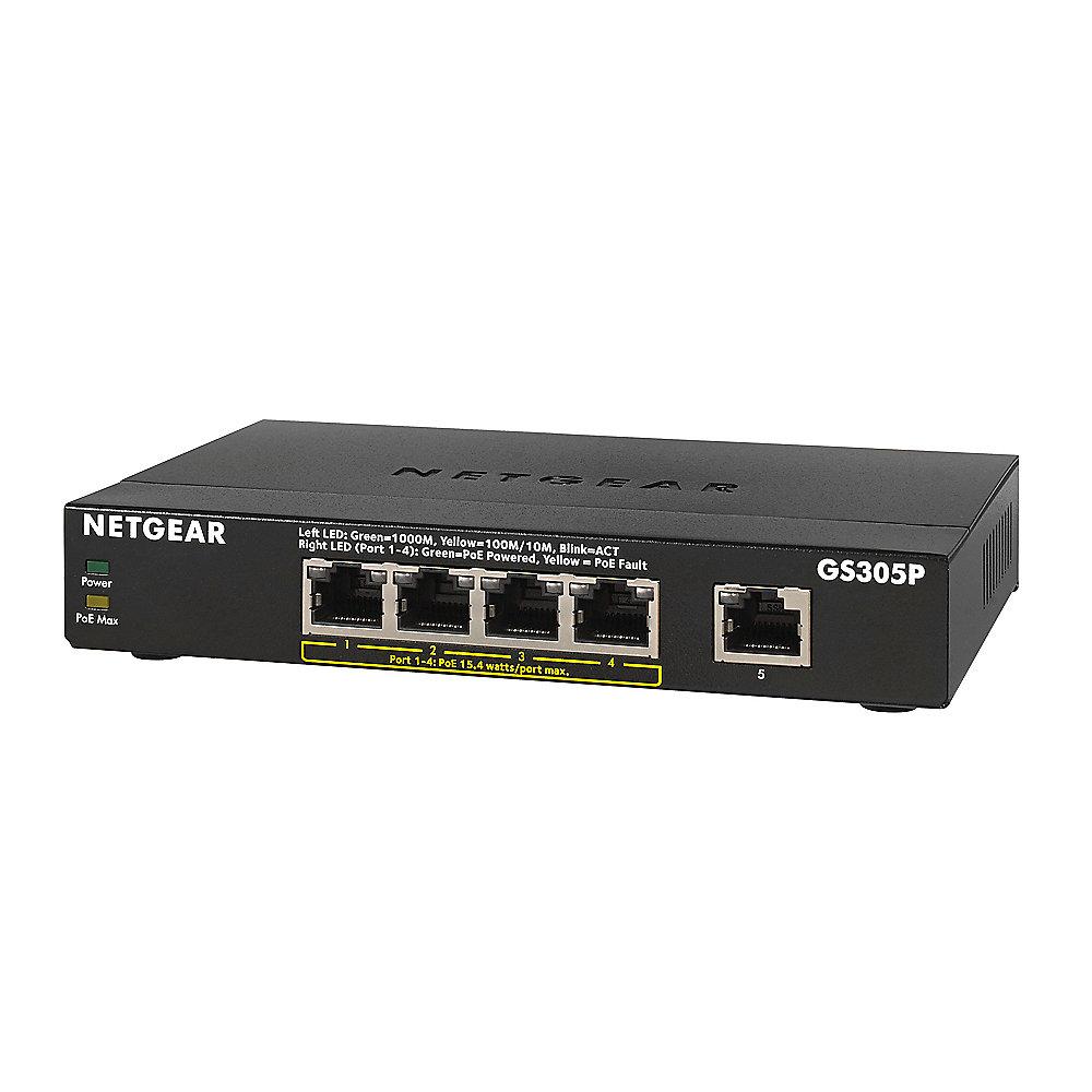 Netgear GS305P-100PES 5-Port Gigabit PoE Switch mit Metallgehäuse