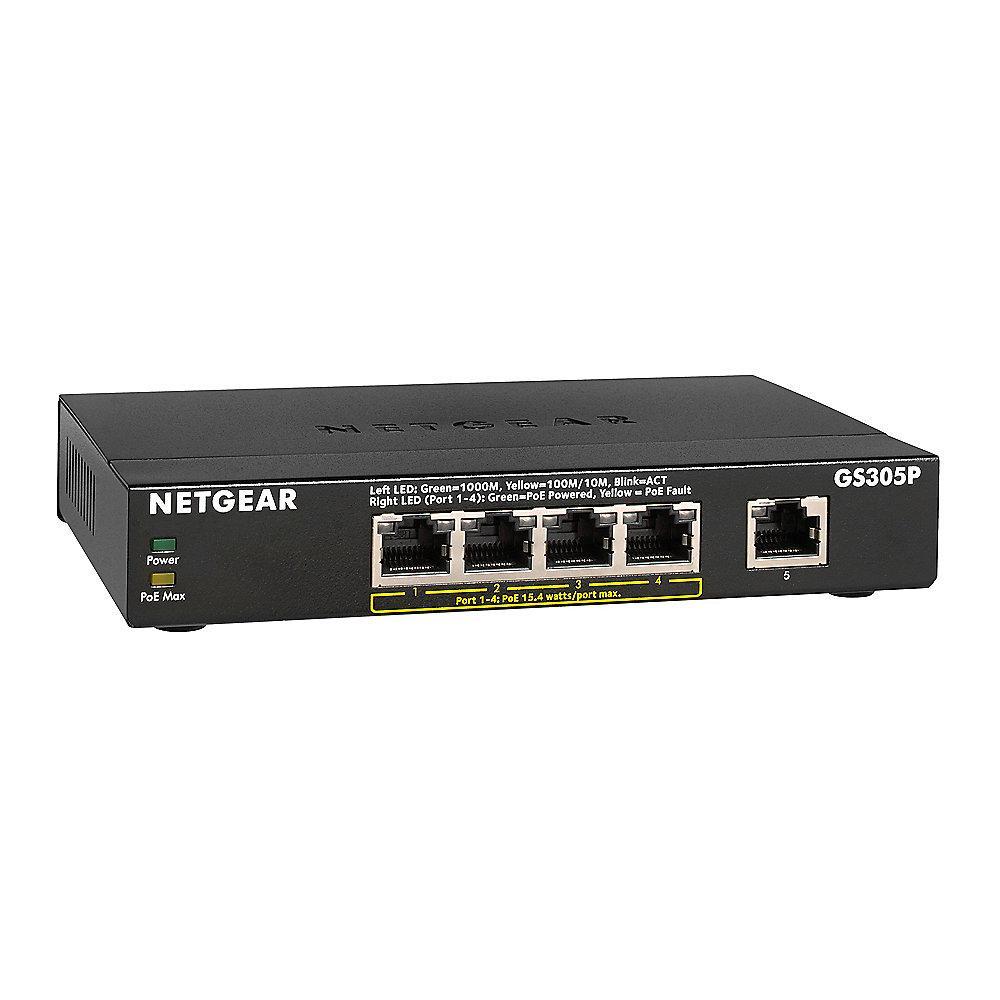 Netgear GS305P-100PES 5-Port Gigabit PoE Switch mit Metallgehäuse