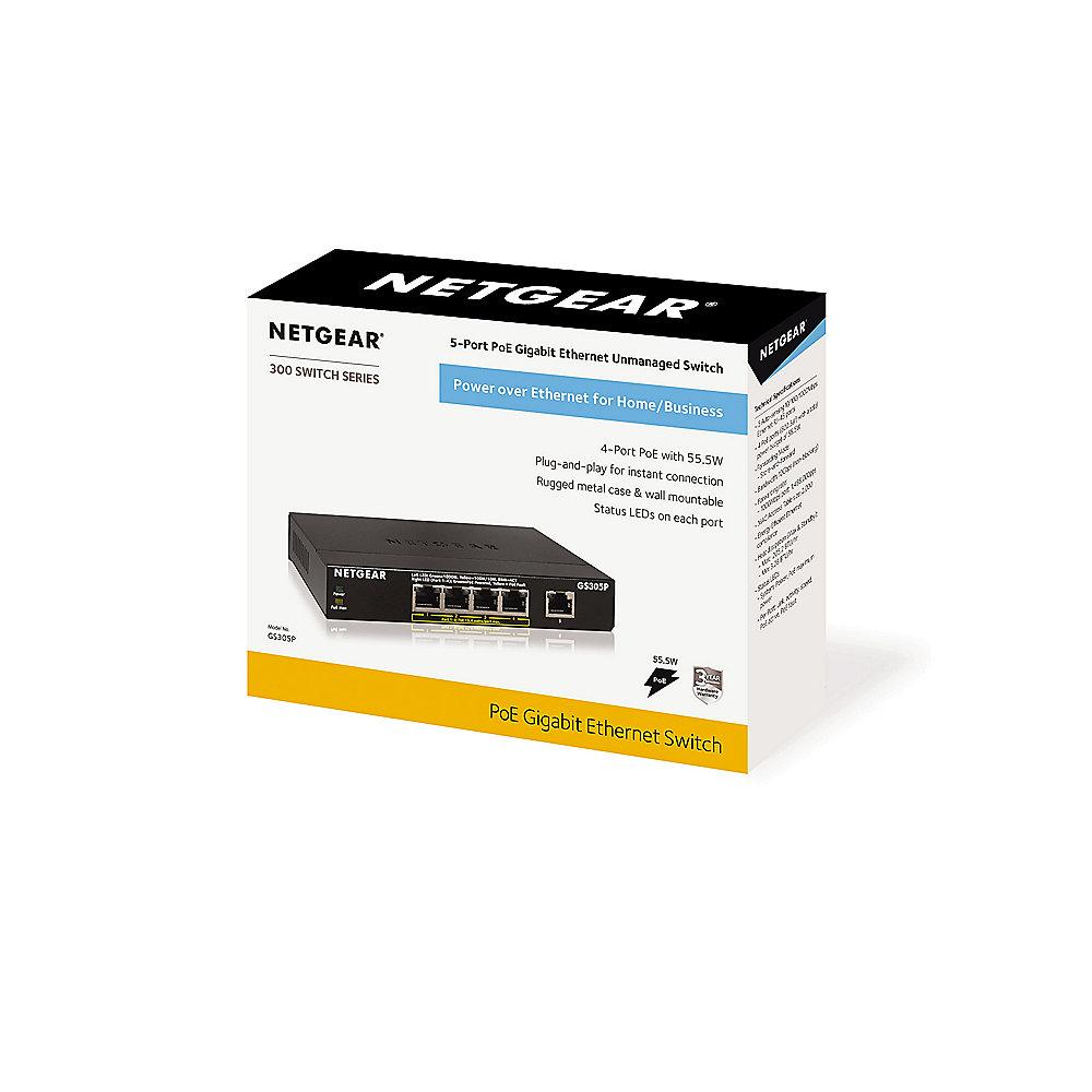 Netgear GS305P-100PES 5-Port Gigabit PoE Switch mit Metallgehäuse