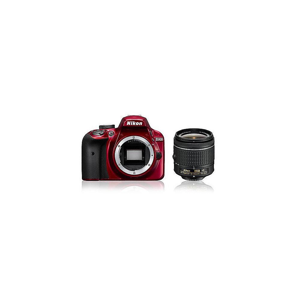Nikon D3400 Kit AF-P DX 18-55mm f/3.5-5.6G VR Spiegelreflexkamera rot, Nikon, D3400, Kit, AF-P, DX, 18-55mm, f/3.5-5.6G, VR, Spiegelreflexkamera, rot