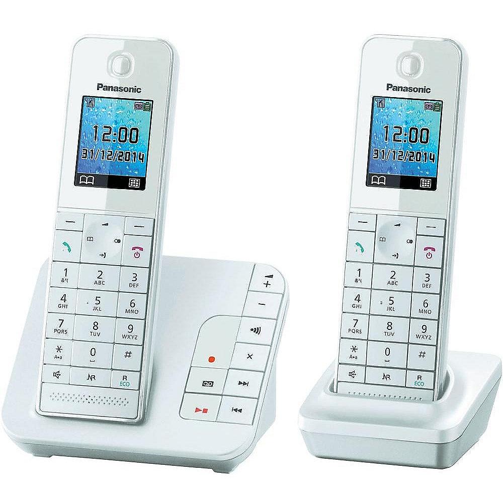 Panasonic KX-TGH222GW Duo schnurloses Festnetztelefon(analog)mit AB, weiß, Panasonic, KX-TGH222GW, Duo, schnurloses, Festnetztelefon, analog, mit, AB, weiß