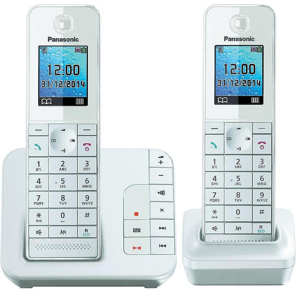 Panasonic KX-TGH222GW Duo schnurloses Festnetztelefon(analog)mit AB, weiß, Panasonic, KX-TGH222GW, Duo, schnurloses, Festnetztelefon, analog, mit, AB, weiß