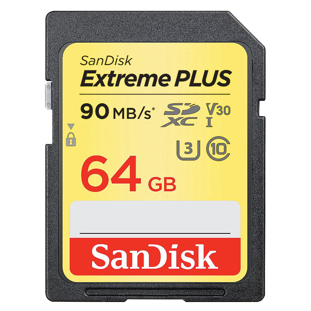 SanDisk Extreme Plus 64 GB SDXC Speicherkarte (90 MB/s, Class 10, U3, V30), SanDisk, Extreme, Plus, 64, GB, SDXC, Speicherkarte, 90, MB/s, Class, 10, U3, V30,