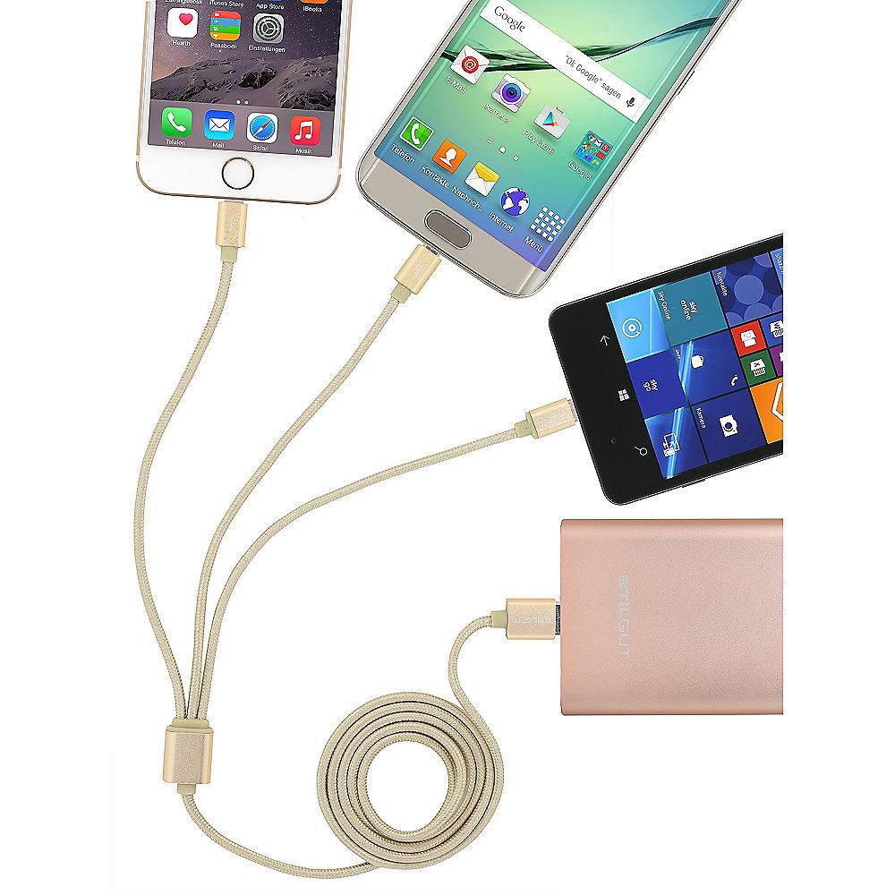 StilGut Ladekabel Magic Trio (USB-C, Lightning, Micro-USB), gold