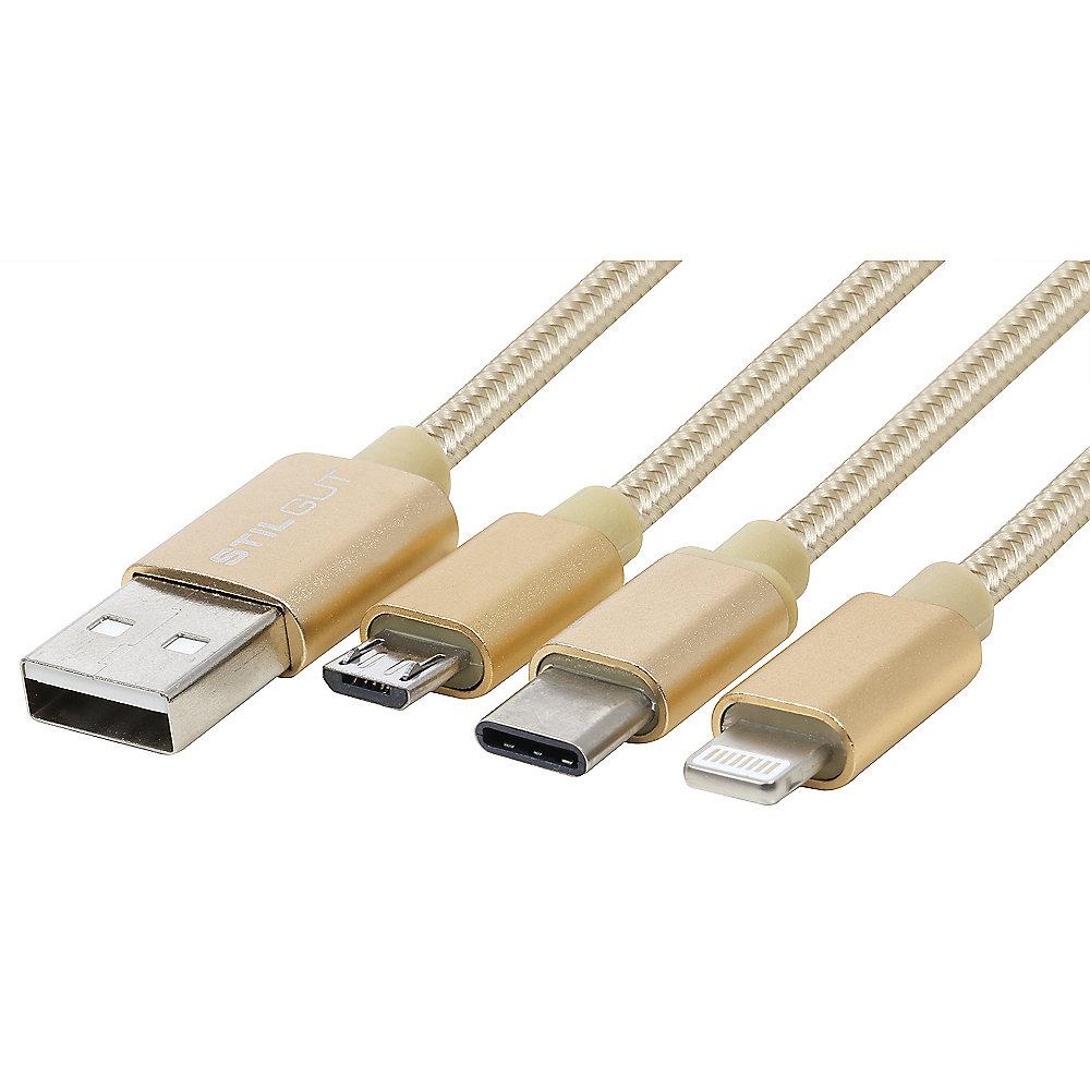 StilGut Ladekabel Magic Trio (USB-C, Lightning, Micro-USB), gold, StilGut, Ladekabel, Magic, Trio, USB-C, Lightning, Micro-USB, gold