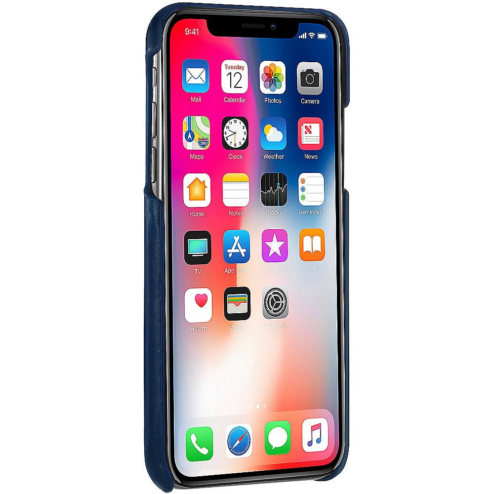 StilGut Leder Cover mit 2 Kartenfächern für Apple iPhone XS/ X d. blau B078BQV4