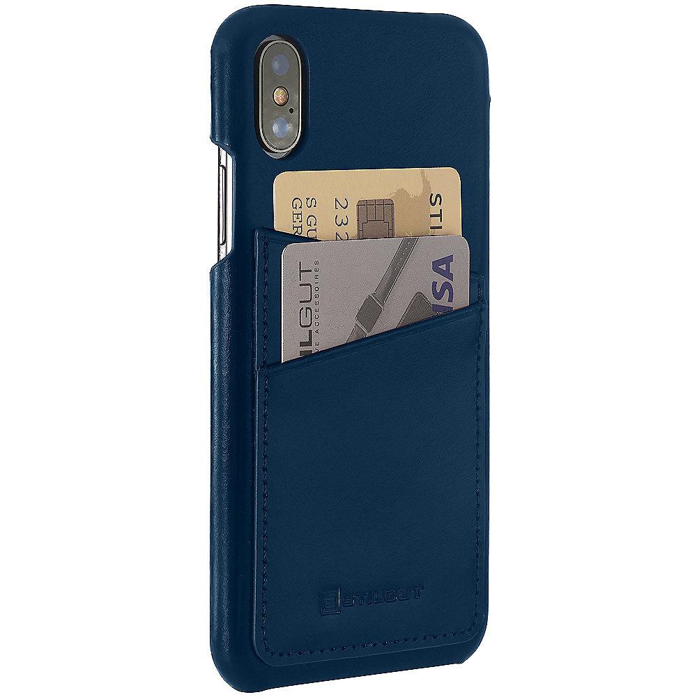 StilGut Leder Cover mit 2 Kartenfächern für Apple iPhone XS/ X d. blau B078BQV4