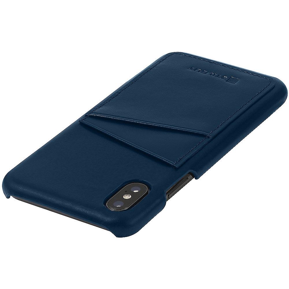 StilGut Leder Cover mit 2 Kartenfächern für Apple iPhone XS/ X d. blau B078BQV4