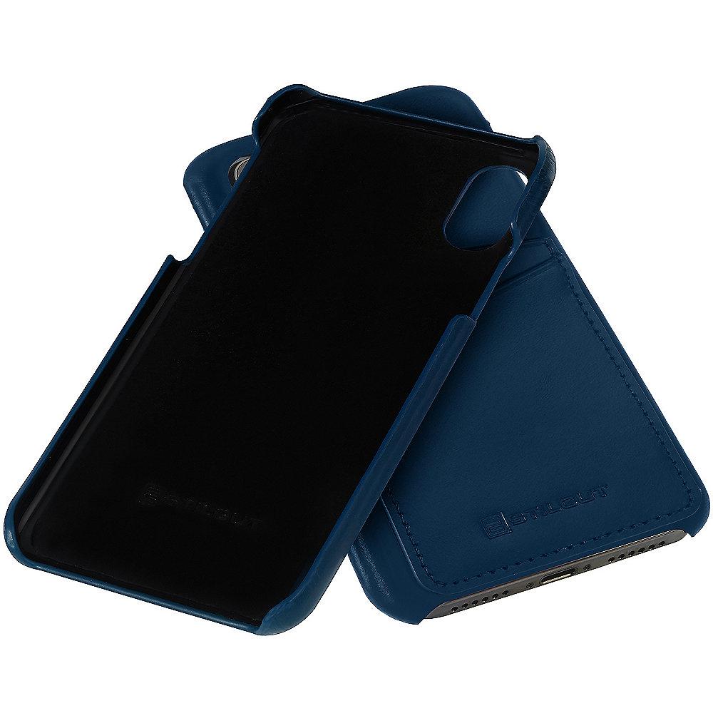 StilGut Leder Cover mit 2 Kartenfächern für Apple iPhone XS/ X d. blau B078BQV4