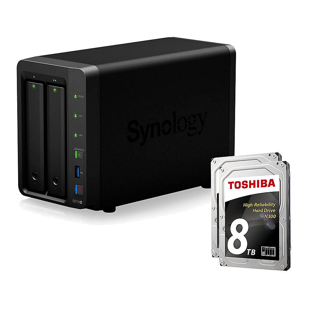 Synology DS718  NAS System 2-Bay 16TB inkl. 2x 8TB Toshiba HDWN180UZSVA