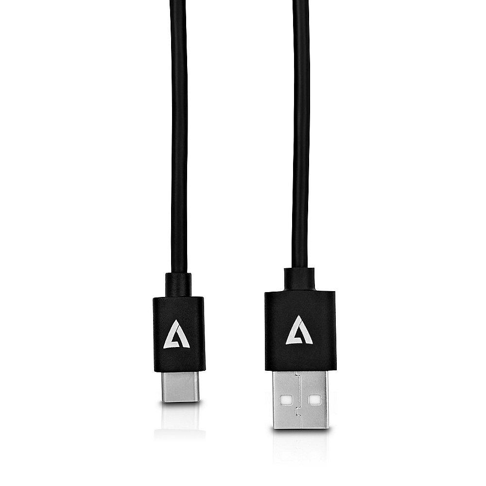 V7 USB 2.0 Kabel 1m Typ-A zu Typ-C PVC St./St. schwarz, V7, USB, 2.0, Kabel, 1m, Typ-A, Typ-C, PVC, St./St., schwarz