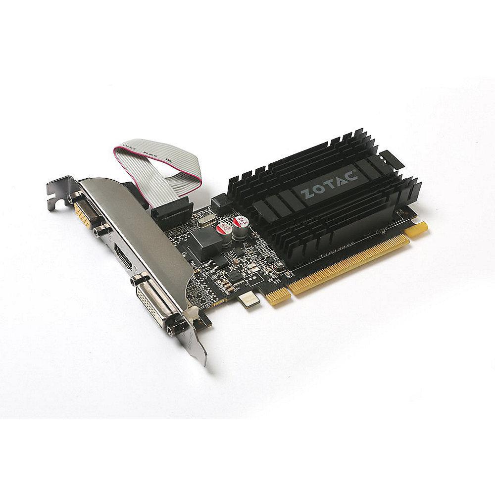Zotac GeForce GT 710 1GB DDR3 Grafikkarte PCIe x1 DVI/HDMI/VGA LP, passiv, Zotac, GeForce, GT, 710, 1GB, DDR3, Grafikkarte, PCIe, x1, DVI/HDMI/VGA, LP, passiv