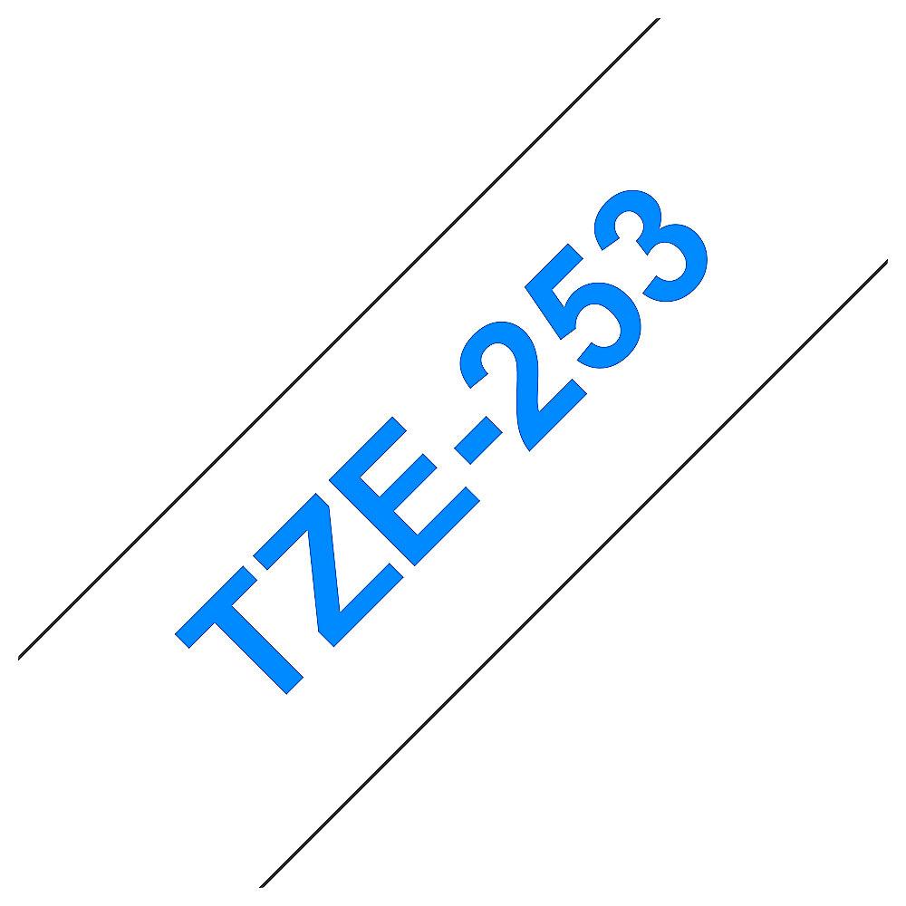 Brother TZe-253 Schriftband, 24mm x 8m, blau auf weiß, selbstklebend