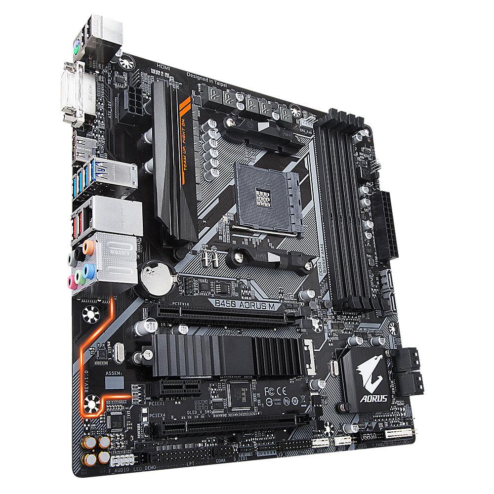 Gigabyte B450 AORUS M mATX Mainboard Sockel AM4 M.2/HDMI/DVI, Gigabyte, B450, AORUS, M, mATX, Mainboard, Sockel, AM4, M.2/HDMI/DVI