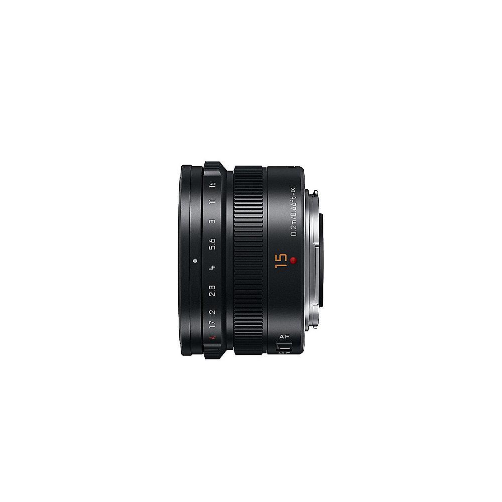Panasonic Leica DG SUMMILUX 15mm f/1.7 Weitwinkel Objektiv schwarz (H-X015), Panasonic, Leica, DG, SUMMILUX, 15mm, f/1.7, Weitwinkel, Objektiv, schwarz, H-X015,