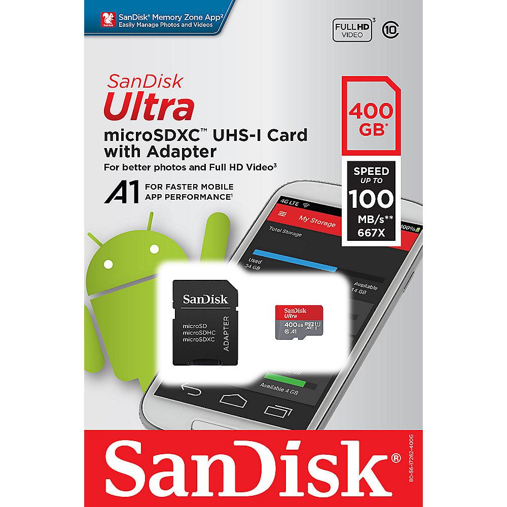 SanDisk Ultra 400 GB microSDXC Speicherkarte Kit (100 MB/s, Class 10, U1, A1), SanDisk, Ultra, 400, GB, microSDXC, Speicherkarte, Kit, 100, MB/s, Class, 10, U1, A1,