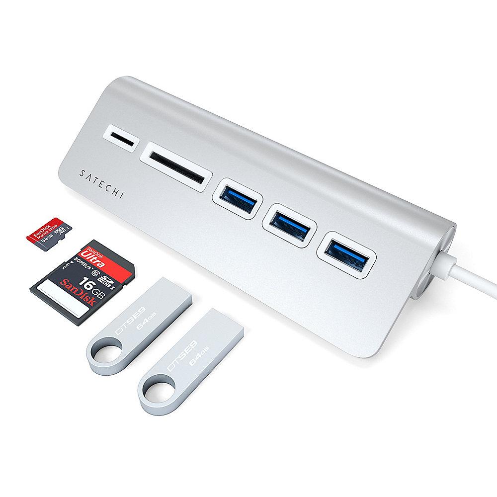 Satechi Type-C Aluminium USB Hub & Card Reader silber, Satechi, Type-C, Aluminium, USB, Hub, &, Card, Reader, silber