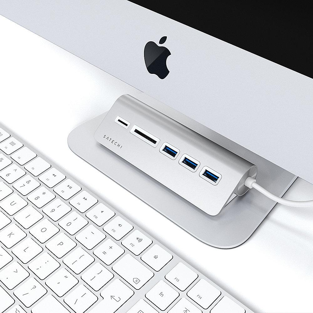 Satechi Type-C Aluminium USB Hub & Card Reader silber, Satechi, Type-C, Aluminium, USB, Hub, &, Card, Reader, silber