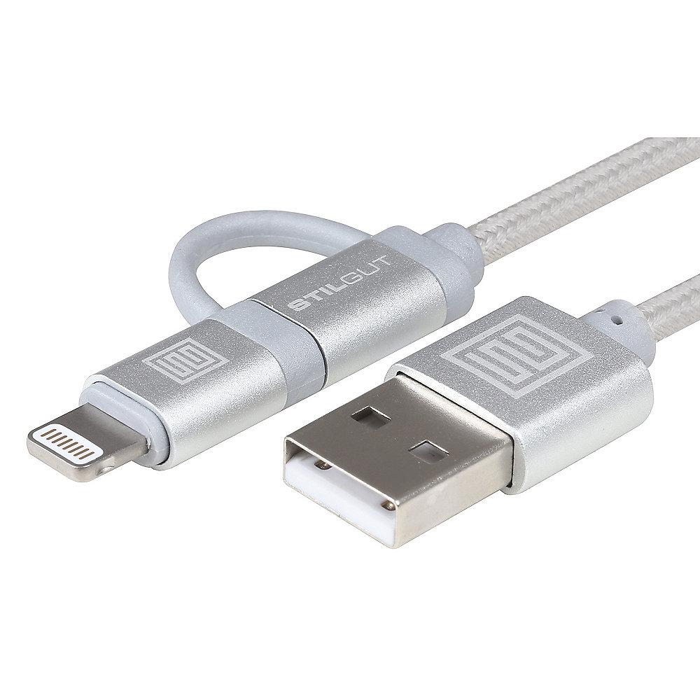 StilGut 2-in-1-Ladekabel mit Lightning & Micro-USB, silber, StilGut, 2-in-1-Ladekabel, Lightning, &, Micro-USB, silber