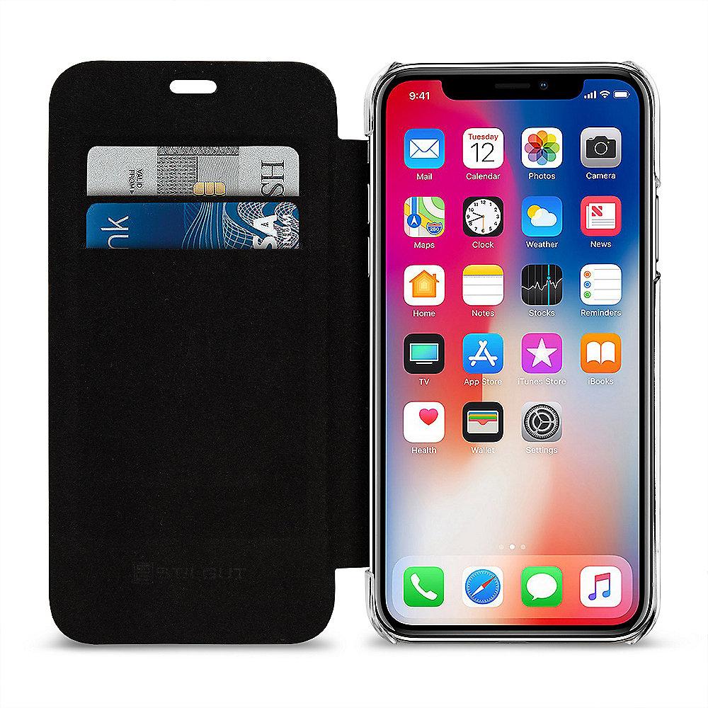 StilGut Book Type mit NFC/RFID Blocker für Apple iPhone X, schwarz/transparent