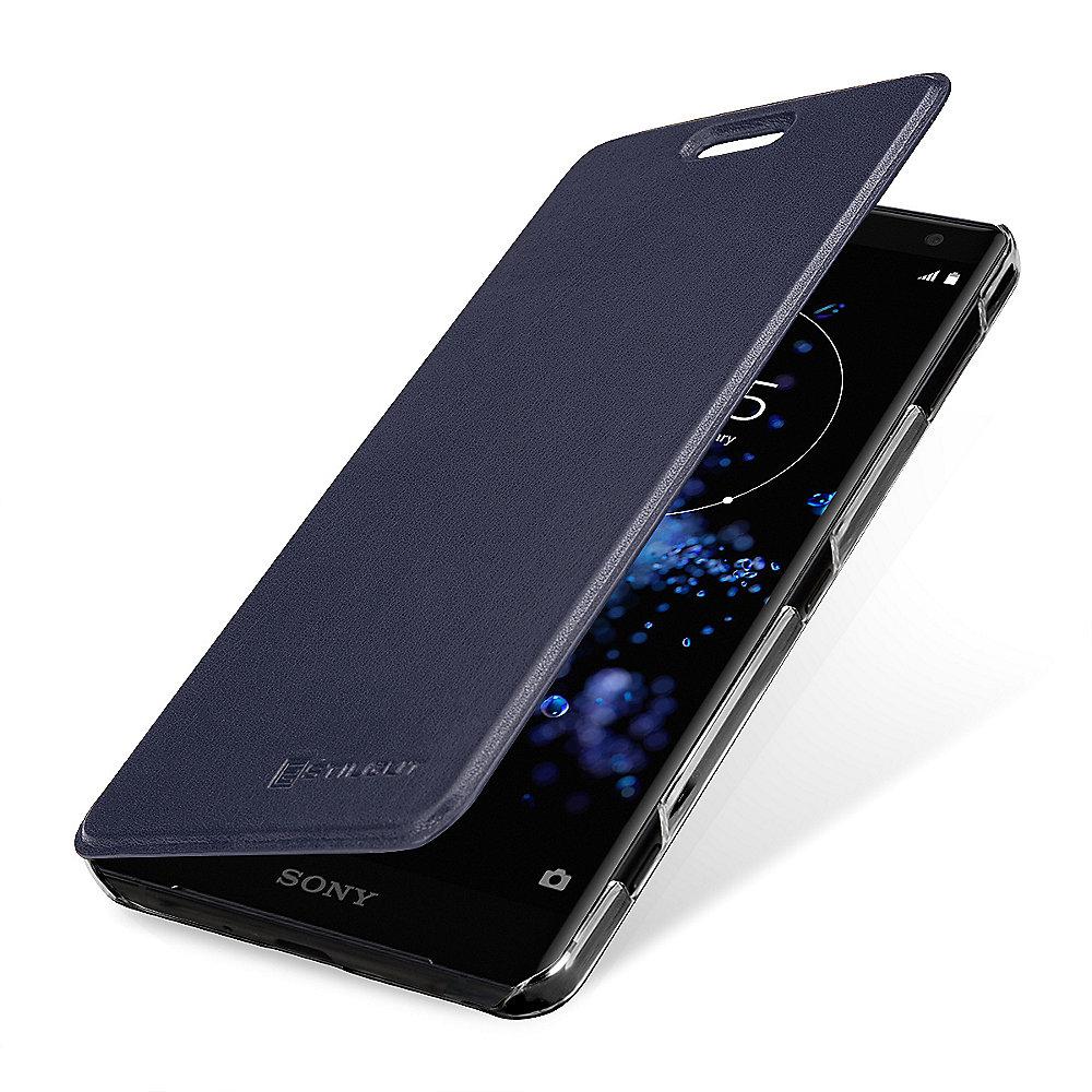 StilGut Book Type mit NFC/RFID Blocker für Sony Xperia XZ2 dunkelblau/transp