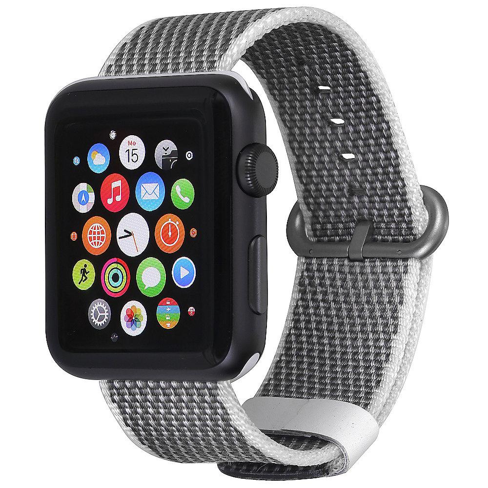 StilGut Nylon Armband für Apple Watch Serie 1-4 42mm grau/weiß, StilGut, Nylon, Armband, Apple, Watch, Serie, 1-4, 42mm, grau/weiß
