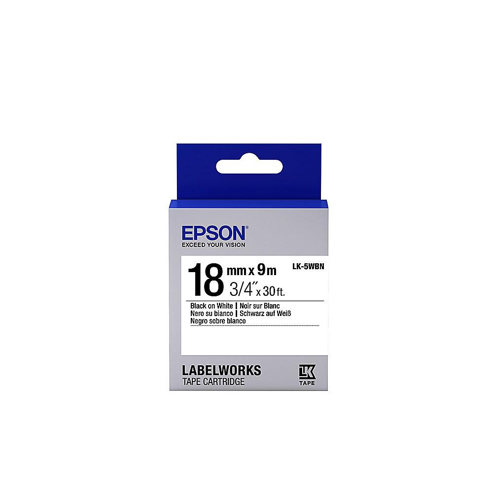 Epson C53S655012 Schriftband LK-5WBW stark klebend 18mmx9m schwarz auf weiß, Epson, C53S655012, Schriftband, LK-5WBW, stark, klebend, 18mmx9m, schwarz, weiß