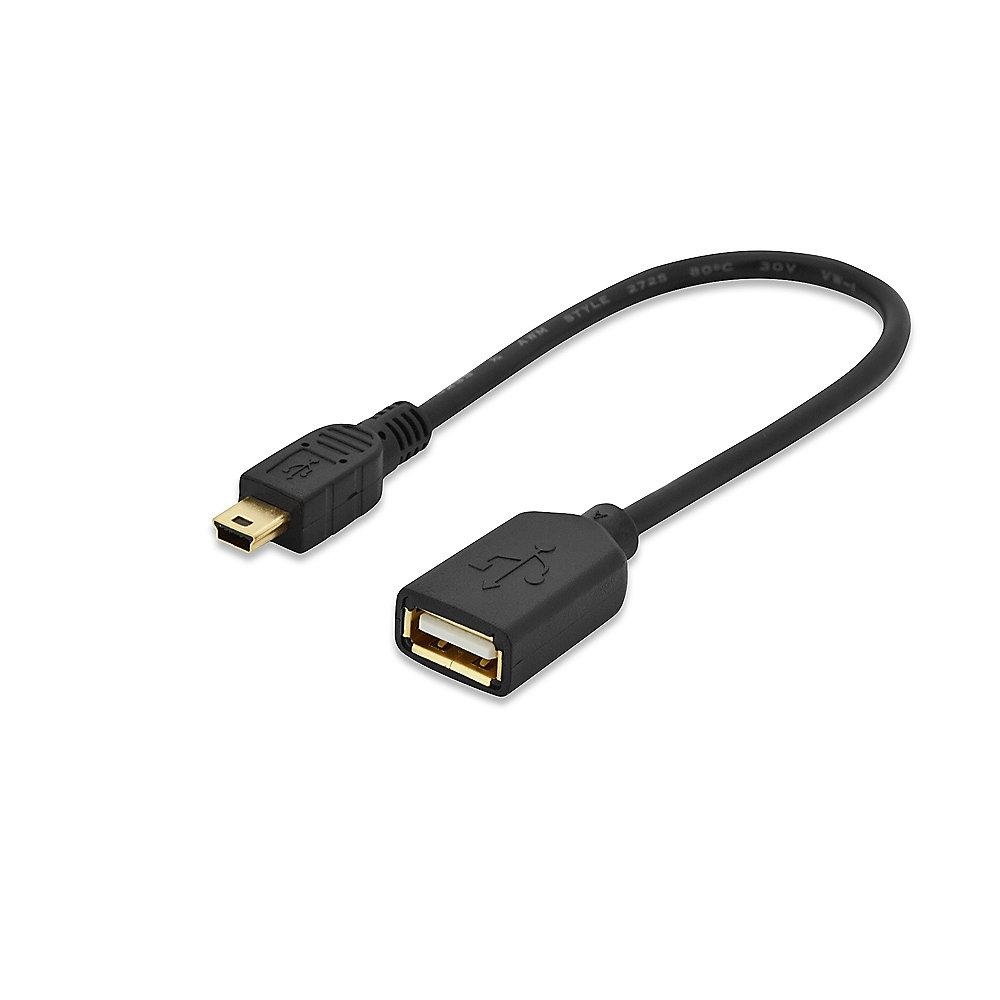 ednet USB 2.0 Adapterkabel 0,2m mini B zu A OTG vergoldet St./Bu. schwarz, ednet, USB, 2.0, Adapterkabel, 0,2m, mini, B, A, OTG, vergoldet, St./Bu., schwarz