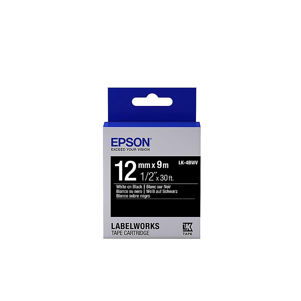 Epson C53S654009 - Schriftband LK-4BWV klebend 12mmx9m weiß auf schwarz, Epson, C53S654009, Schriftband, LK-4BWV, klebend, 12mmx9m, weiß, schwarz