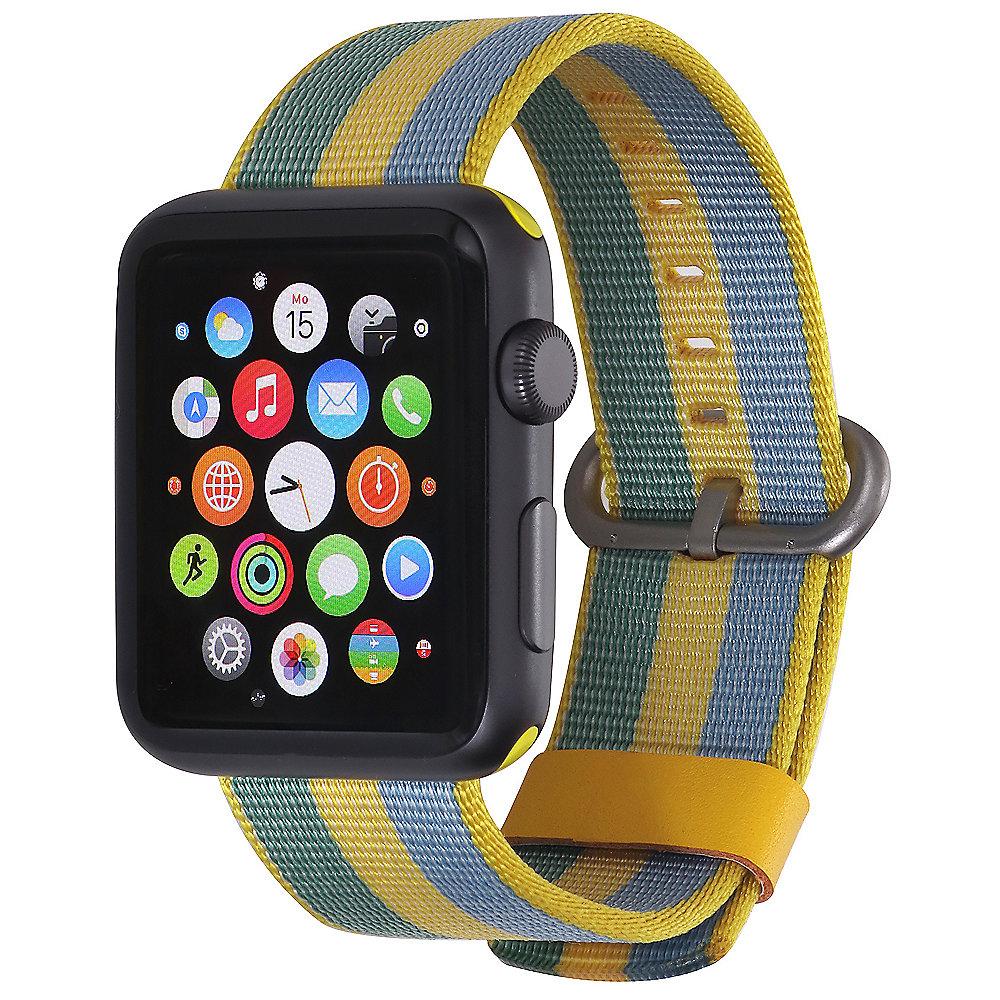 StilGut Nylon Armband für Apple Watch Serie 1-4 42mm gelb/blau, StilGut, Nylon, Armband, Apple, Watch, Serie, 1-4, 42mm, gelb/blau