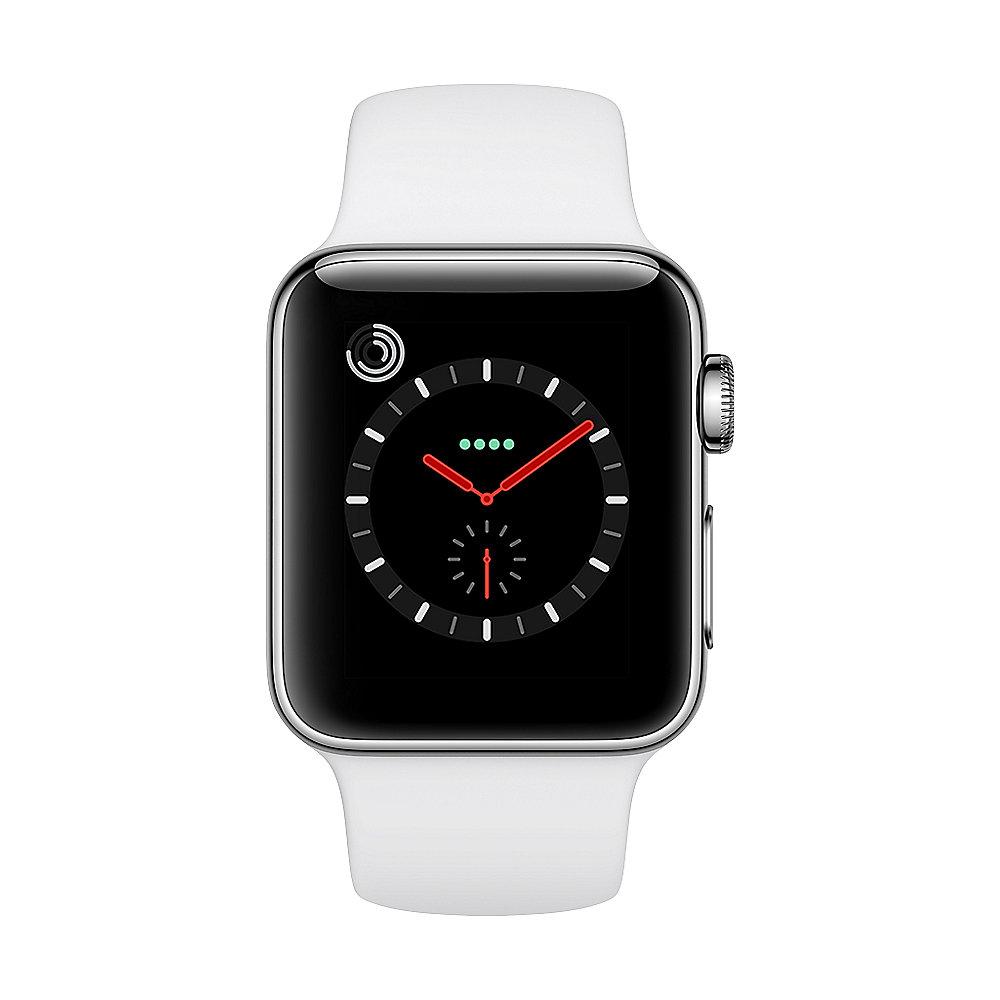 Apple Watch Series 3 LTE 38mm Edelstahlgehäuse mit Sportarmband Soft Weiß, Apple, Watch, Series, 3, LTE, 38mm, Edelstahlgehäuse, Sportarmband, Soft, Weiß