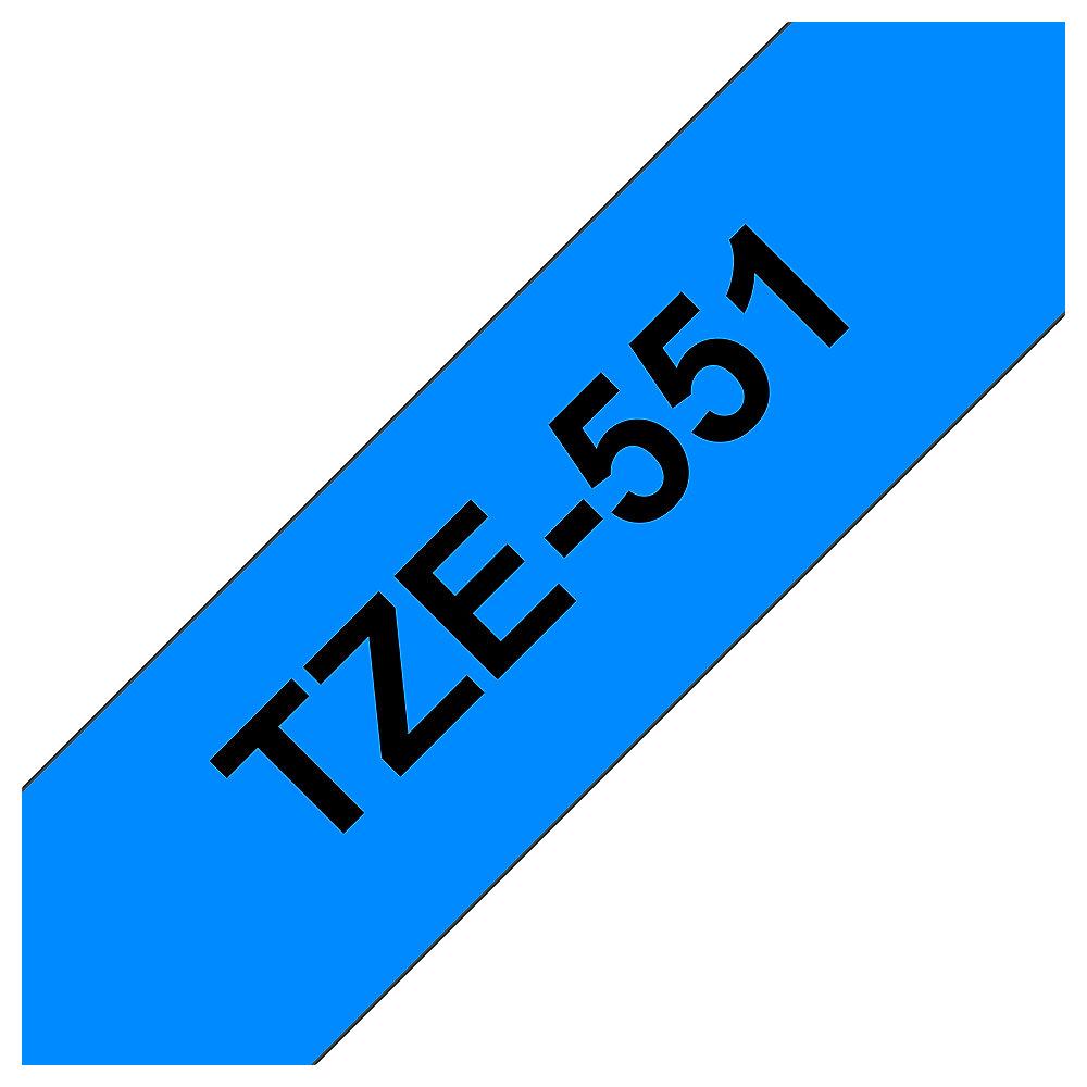 Brother TZe-551 Schriftband 24mm x 8m, schwarz auf blau, selbstklebend