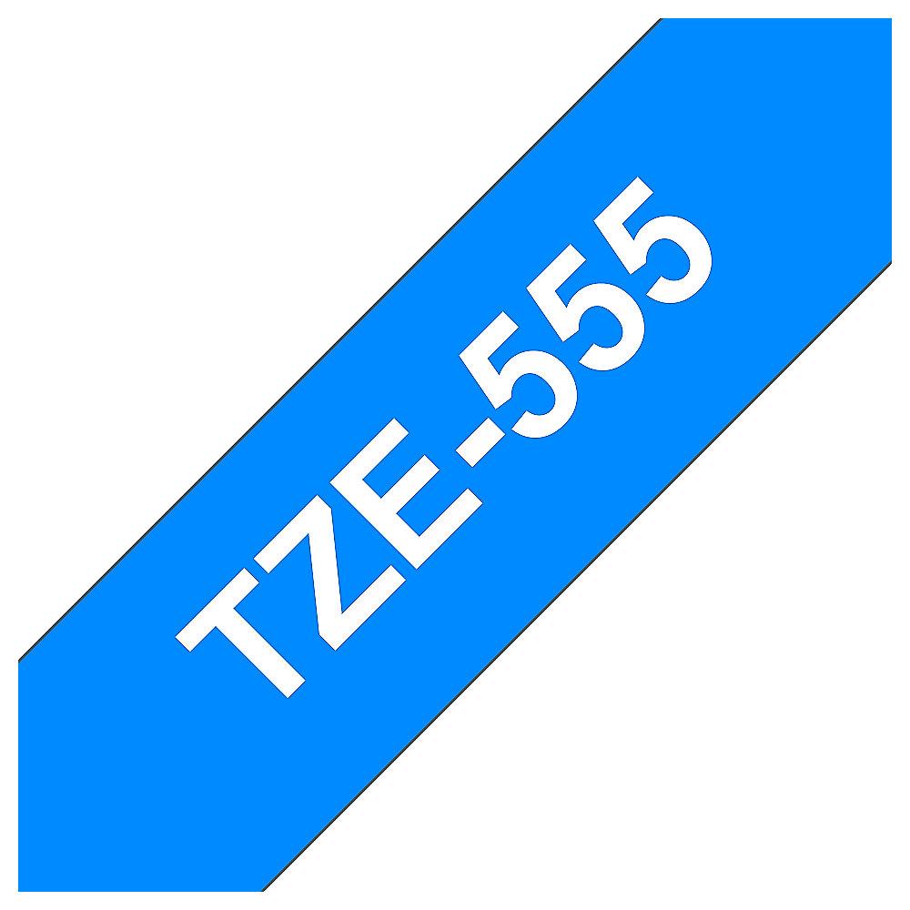 Brother TZe-555 Schriftband 24mm x 8m, weiss auf blau, selbstklebend, Brother, TZe-555, Schriftband, 24mm, x, 8m, weiss, blau, selbstklebend