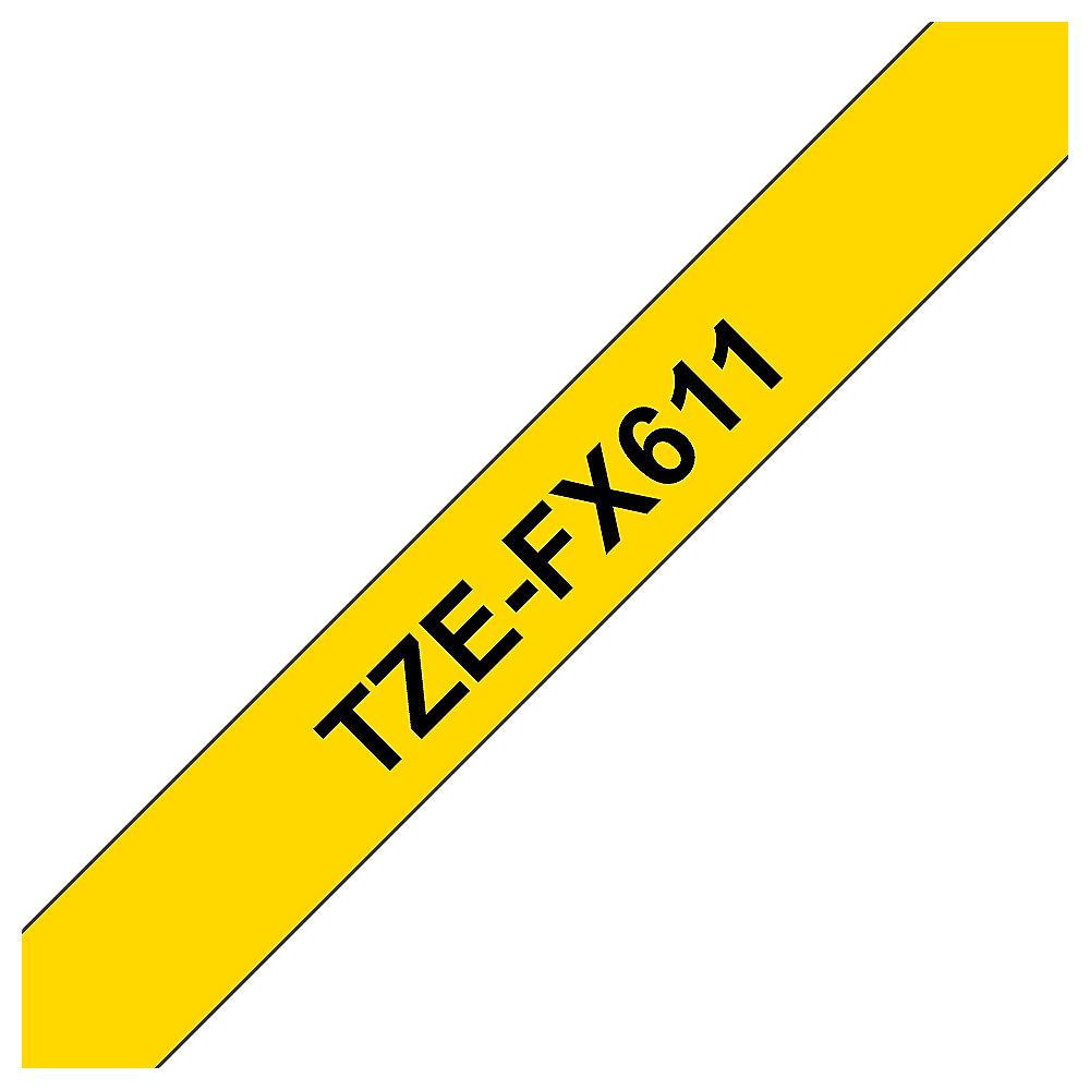 Brother TZe-FX611 Schriftband, 6mm x 8m, schwarz auf gelb, Flexi-Tape