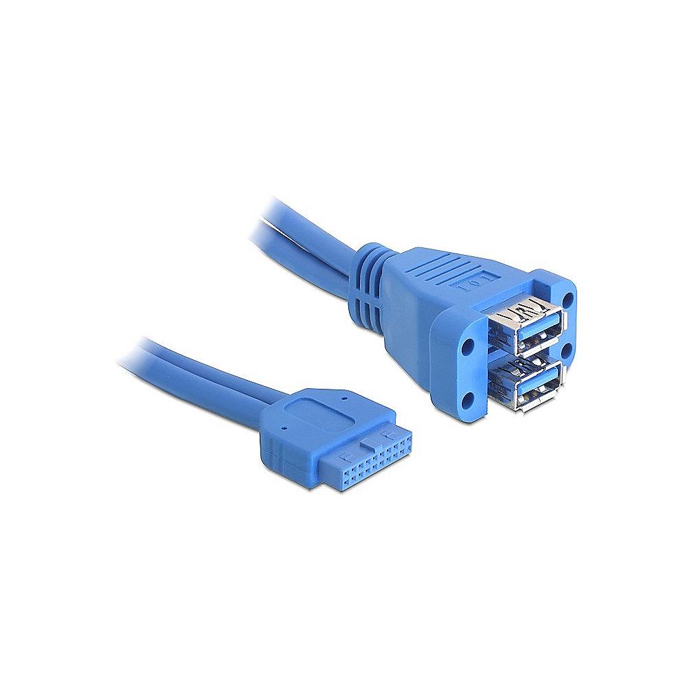 DeLOCK USB 3.0 Kabel 0,45m Pinheader Bu. zu 2x USB A Bu. 82942 blau, DeLOCK, USB, 3.0, Kabel, 0,45m, Pinheader, Bu., 2x, USB, A, Bu., 82942, blau