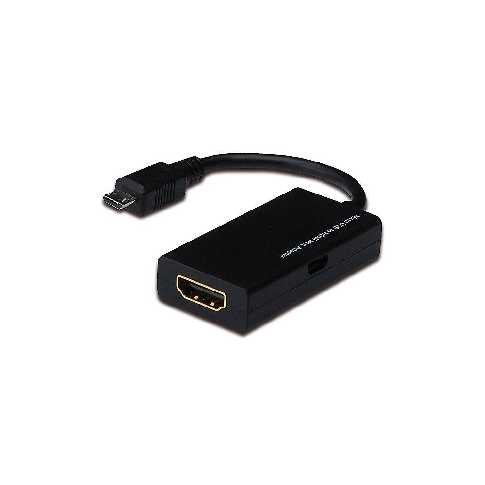 ednet MHL 1.0 Adapterkabel 0,15m Premium micro USB-B zu HDMI A aktiv St./Bu., ednet, MHL, 1.0, Adapterkabel, 0,15m, Premium, micro, USB-B, HDMI, A, aktiv, St./Bu.