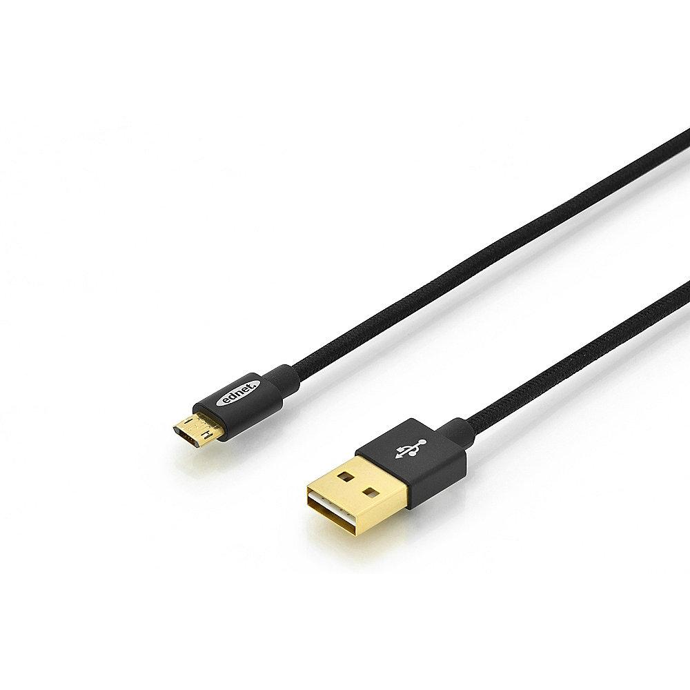 ednet USB 2.0 Anschlusskabel 1m A zu micro B vergoldet St./St. schwarz, ednet, USB, 2.0, Anschlusskabel, 1m, A, micro, B, vergoldet, St./St., schwarz