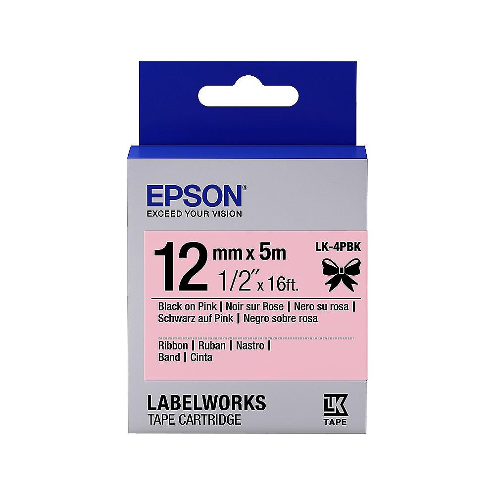 Epson C53S654031 Schriftband LK-4PBK Satinband 12mmx5m schwarz/pink, Epson, C53S654031, Schriftband, LK-4PBK, Satinband, 12mmx5m, schwarz/pink