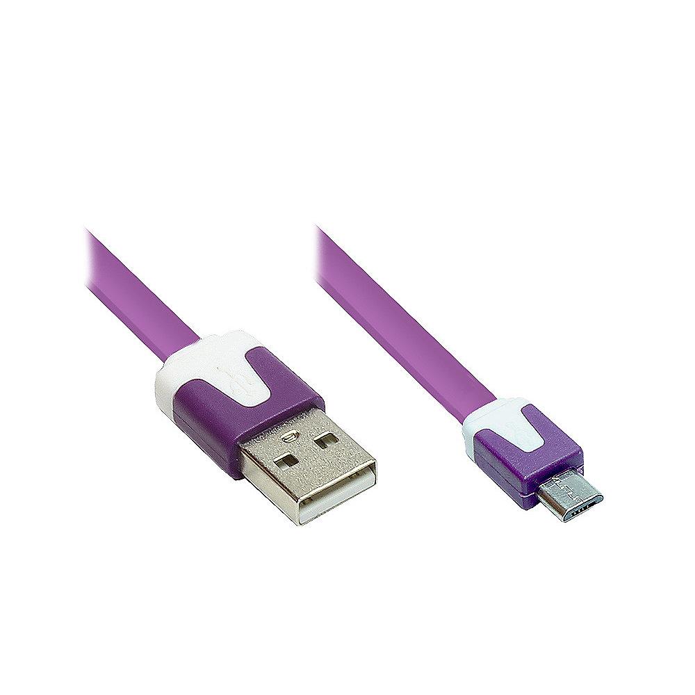 Good Connections USB 2.0 Anschlusskabel 2m A zu Micro B Flachkabel PVC violett, Good, Connections, USB, 2.0, Anschlusskabel, 2m, A, Micro, B, Flachkabel, PVC, violett
