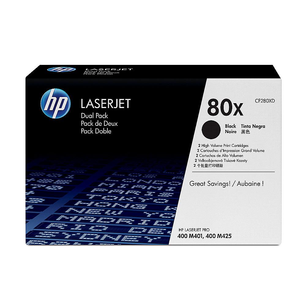 HP CF280XD 2x Original Tonerkassette 80X schwarz mit hoher Kapazität, HP, CF280XD, 2x, Original, Tonerkassette, 80X, schwarz, hoher, Kapazität