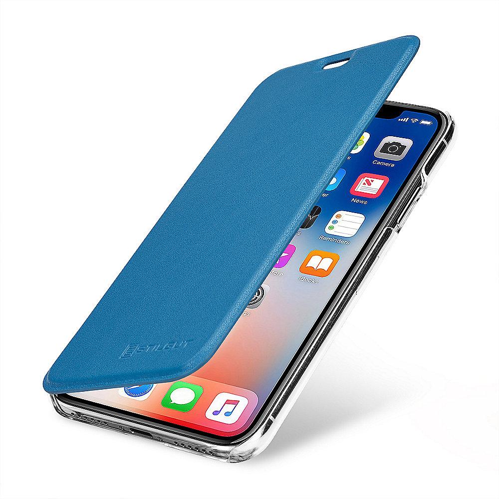 StilGut Book Type mit NFC/RFID Blocker für Apple iPhone X, hellblau/transparent