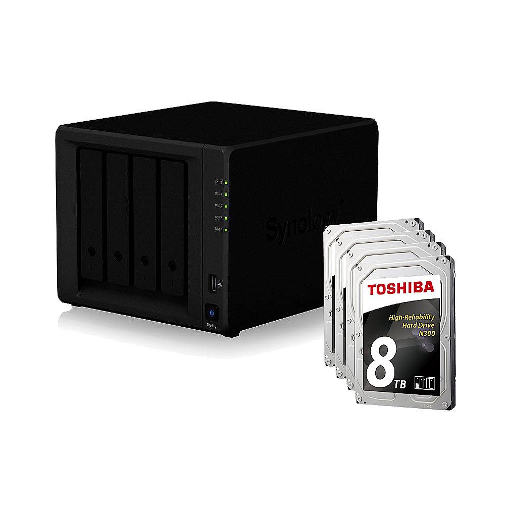 Synology DS418 NAS System 4-Bay 32TB inkl. 4x 8TB Toshiba HDWN180UZSVA