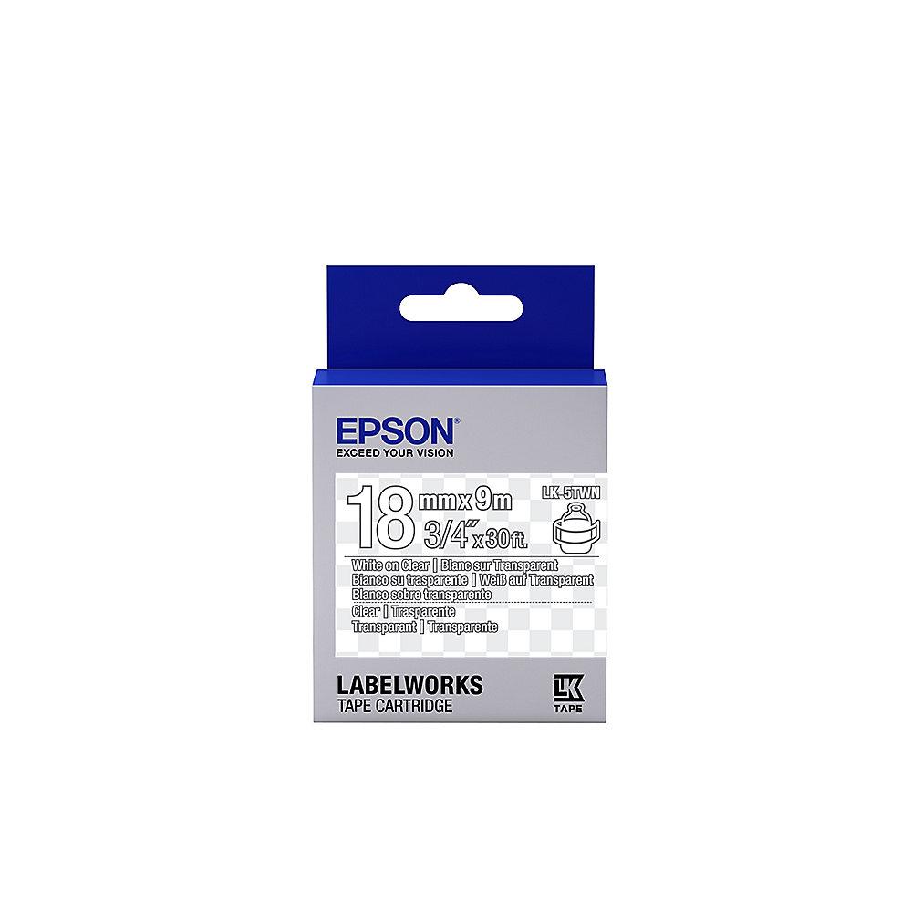 Epson C53S655009 Schriftband LK-5TWN klebend 18mmx9m weiß/transparent, Epson, C53S655009, Schriftband, LK-5TWN, klebend, 18mmx9m, weiß/transparent