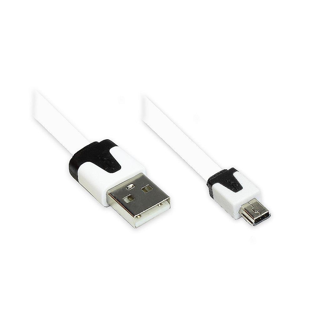 Good Connections USB 2.0 Anschlusskabel 2m A zu Mini B Flachkabel PVC weiß, Good, Connections, USB, 2.0, Anschlusskabel, 2m, A, Mini, B, Flachkabel, PVC, weiß