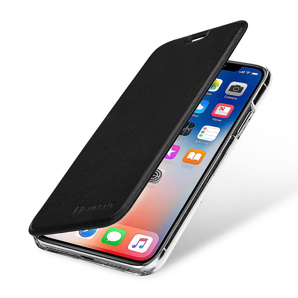 StilGut Book Type mit NFC/RFID Blocker für Apple iPhone X, schwarz/transparent